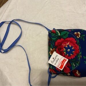 Polish Folk Art Handmade Blue Floral Crossbody Mini with Red Rose Accent